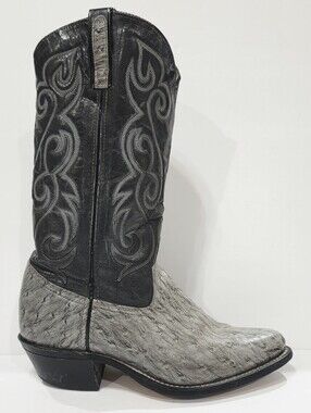 Texas OSTRICH Gray Two-Tone Leather Boot Western Cowboy Embroider Men 8.5 D Used
